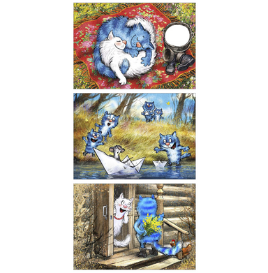 'Thanks a Bunch' 'Ships' and 'Summer Dream' Funny Cat Greeting Cards by Rina Zeniuk Set