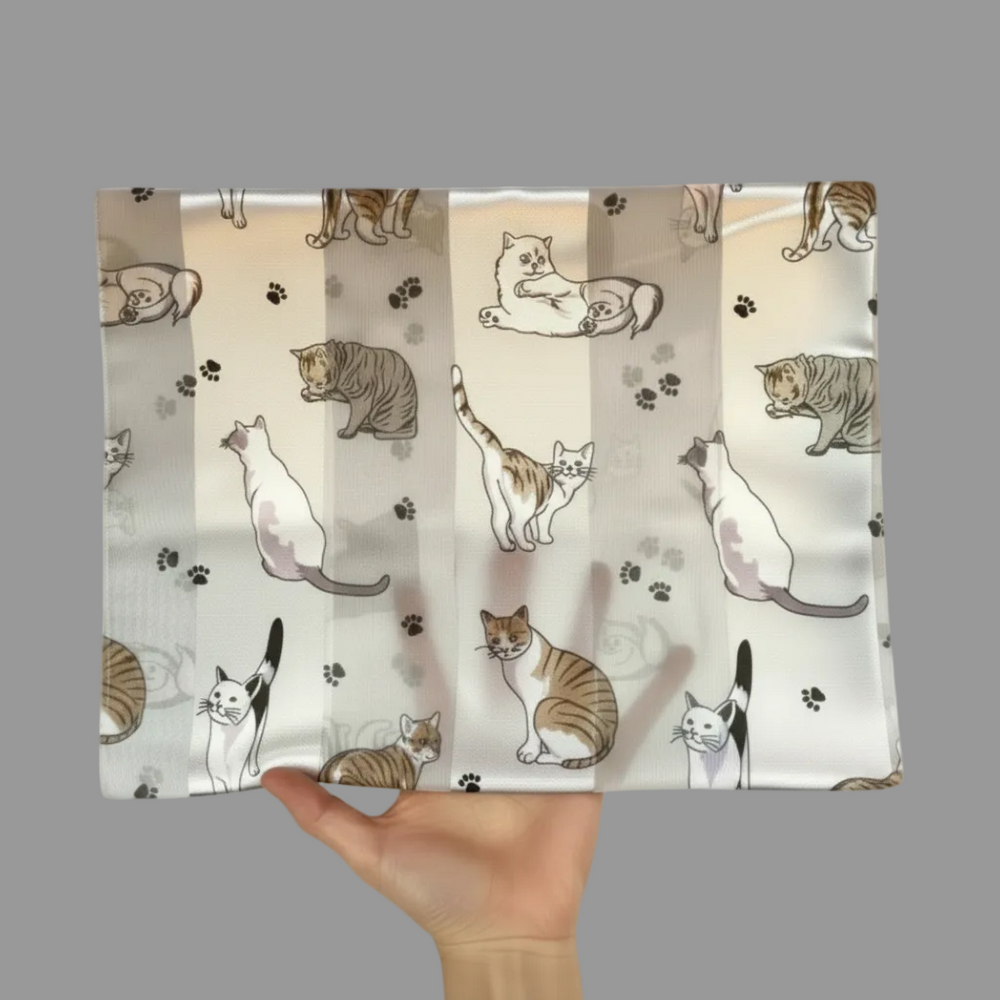 Silver Grey Satin Chiffon Feel Cat Print Scarf