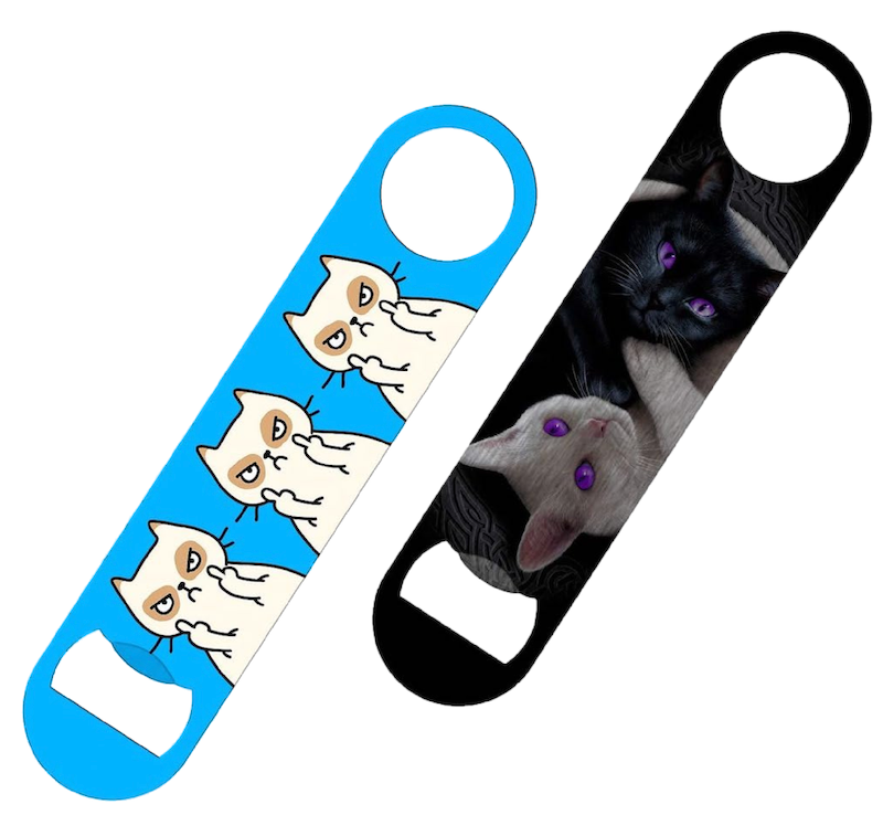 Stainless Steel Bar Blade Bottle Opener Muther Fluffer and Yin Yang Cat Designs