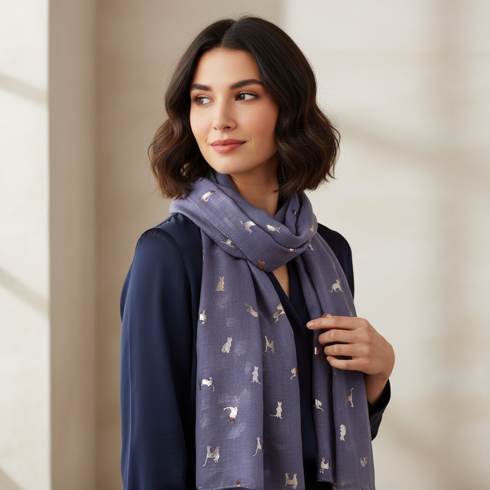 Grey and Blue Biccari Cat Foil Scarfs - Gift Set