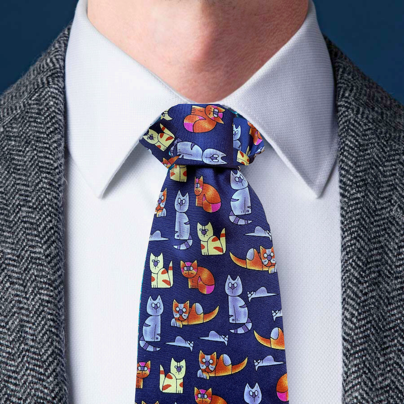 Cats and Mice Blue Silk Tie