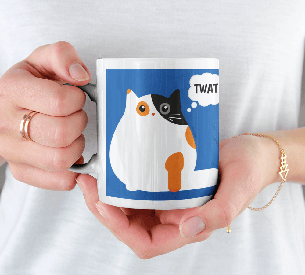 This Cat Thinks You're a Twat Cat Mug and Tosser Card Funny - Gift Set