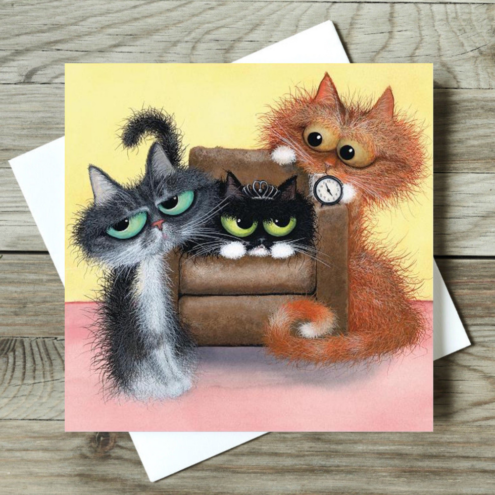 'The Butterley Brood’s Battle for Laptime Equality' Funny Cat Greeting Card