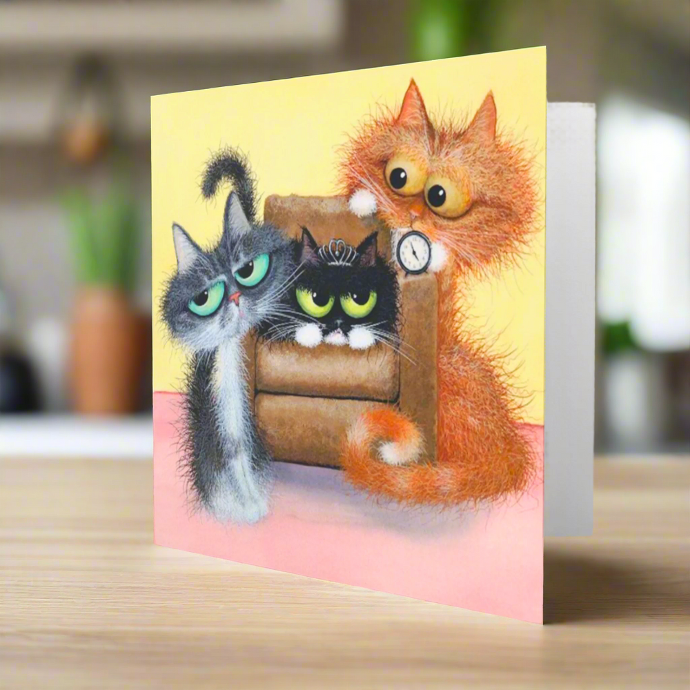 'The Butterley Brood’s Battle for Laptime Equality' Funny Cat Greeting Card