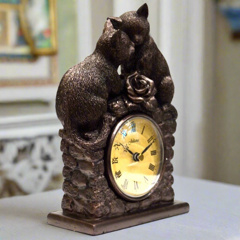 Human Cat Clock Juliana Figurine Bronze Effect Cat Couple Clock