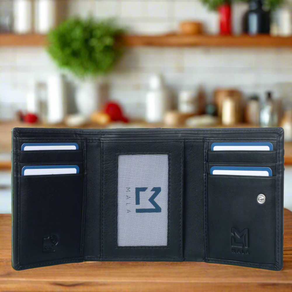 Mala Leather Victor the Cat Compact Tri Fold Purse Black