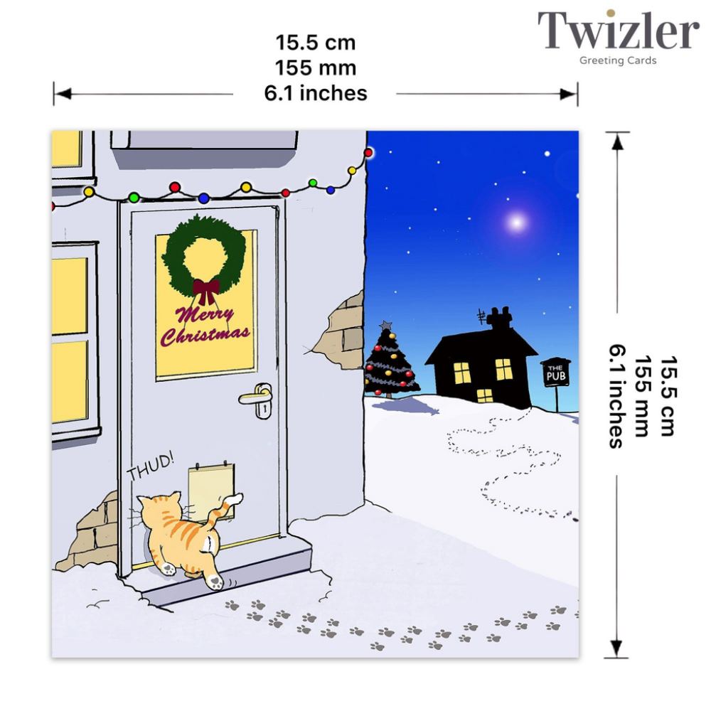 'Drunk Cat' Funny Cat Christmas Card by Michael Canine