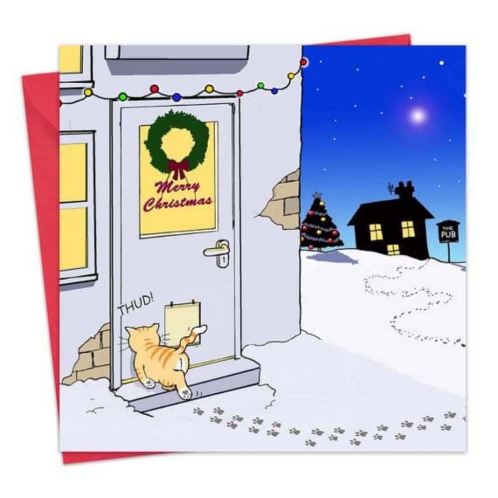 'Drunk Cat' Funny Cat Christmas Card by Michael Canine
