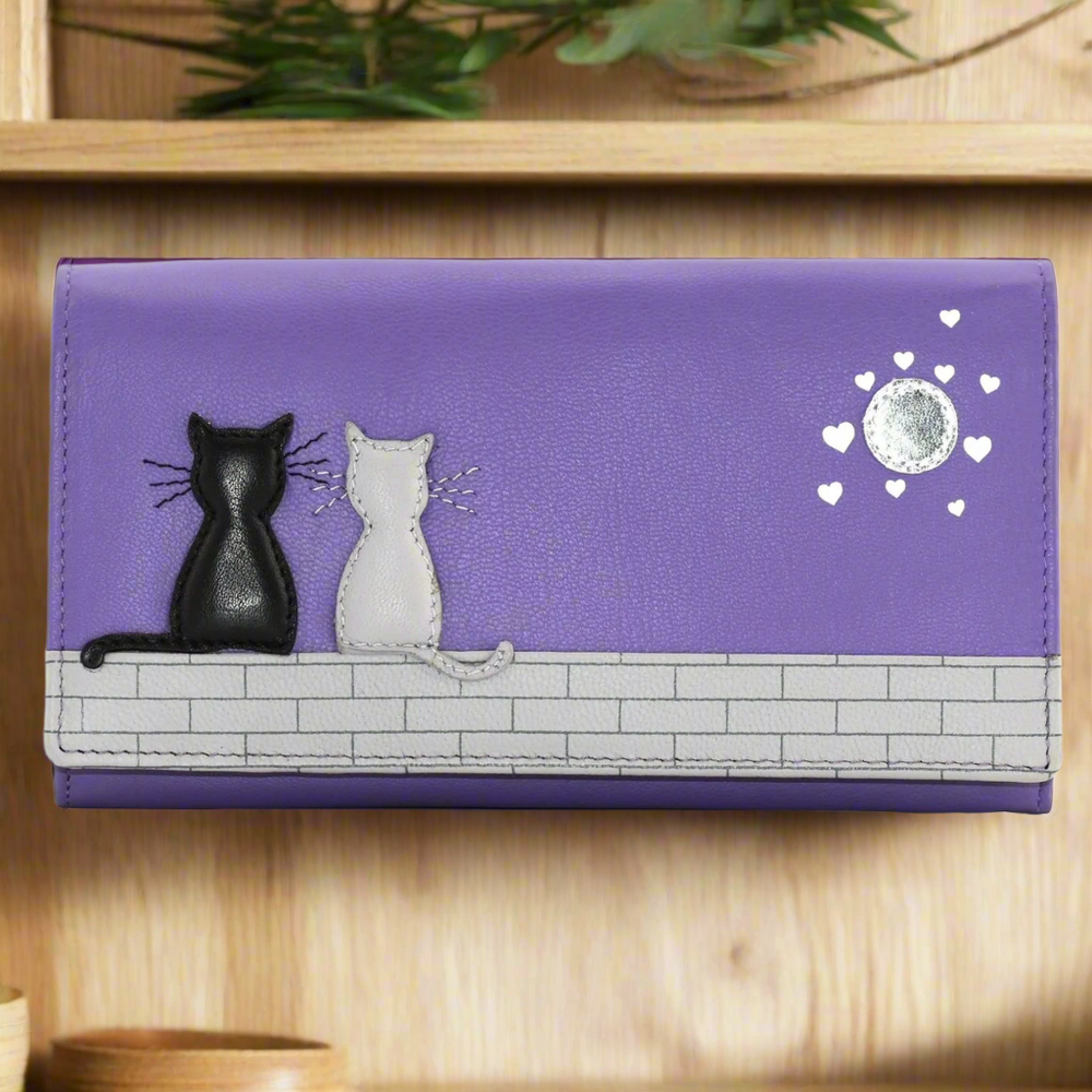 Mala Leather Midnight Cats Matinee Purse Purple