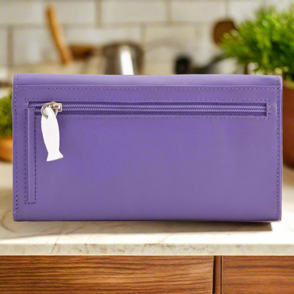 Mala Leather Midnight Cats Matinee Purse Purple