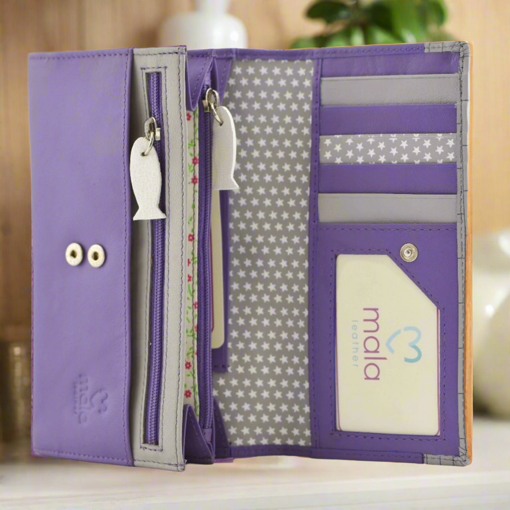 Mala Leather Midnight Cats Matinee Purse Purple