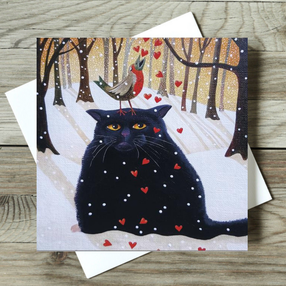 Cat Christmas Card: Romantic Christmas Card, Bl... - Folksy