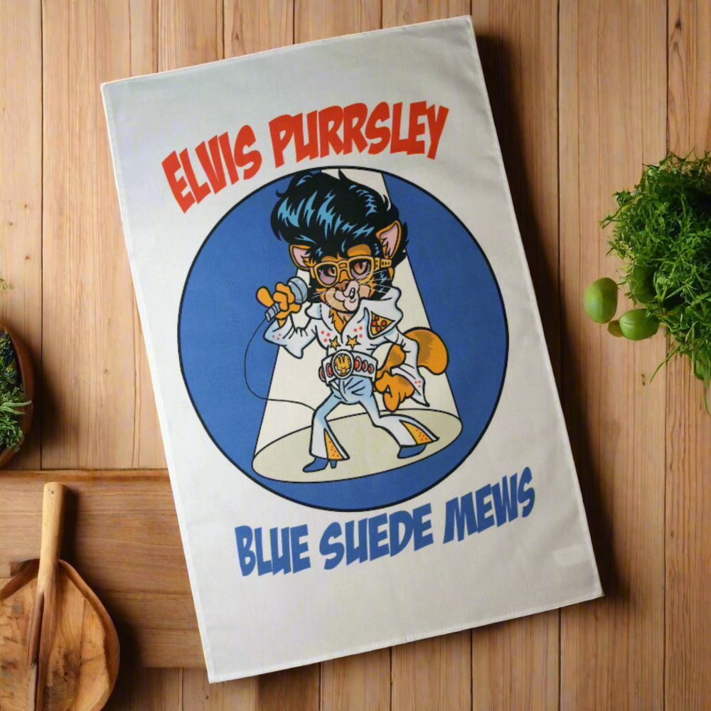 Elvis Purrsley Cat Cotton Tea Towel