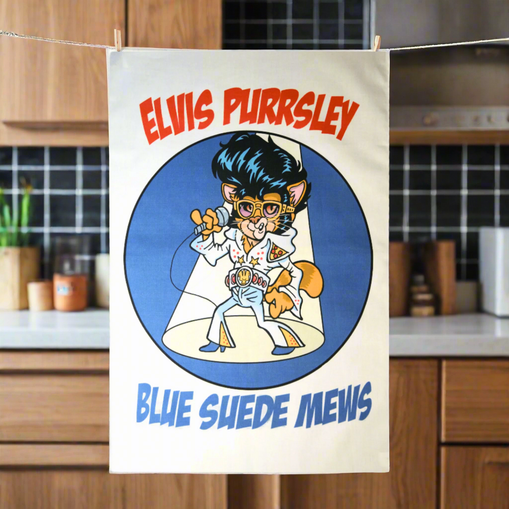 Elvis Purrsley Cat Cotton Tea Towel