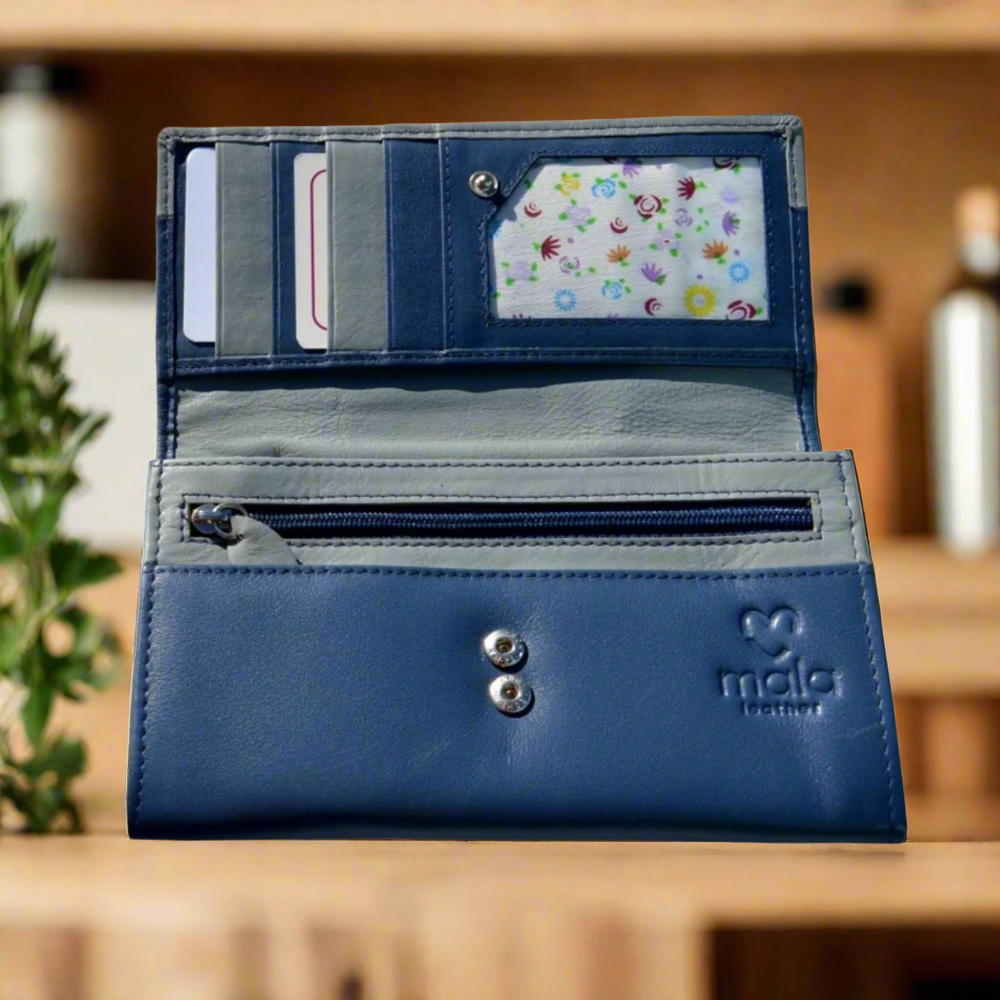 Mala Leather Navy Blue Cats on Wall Purse