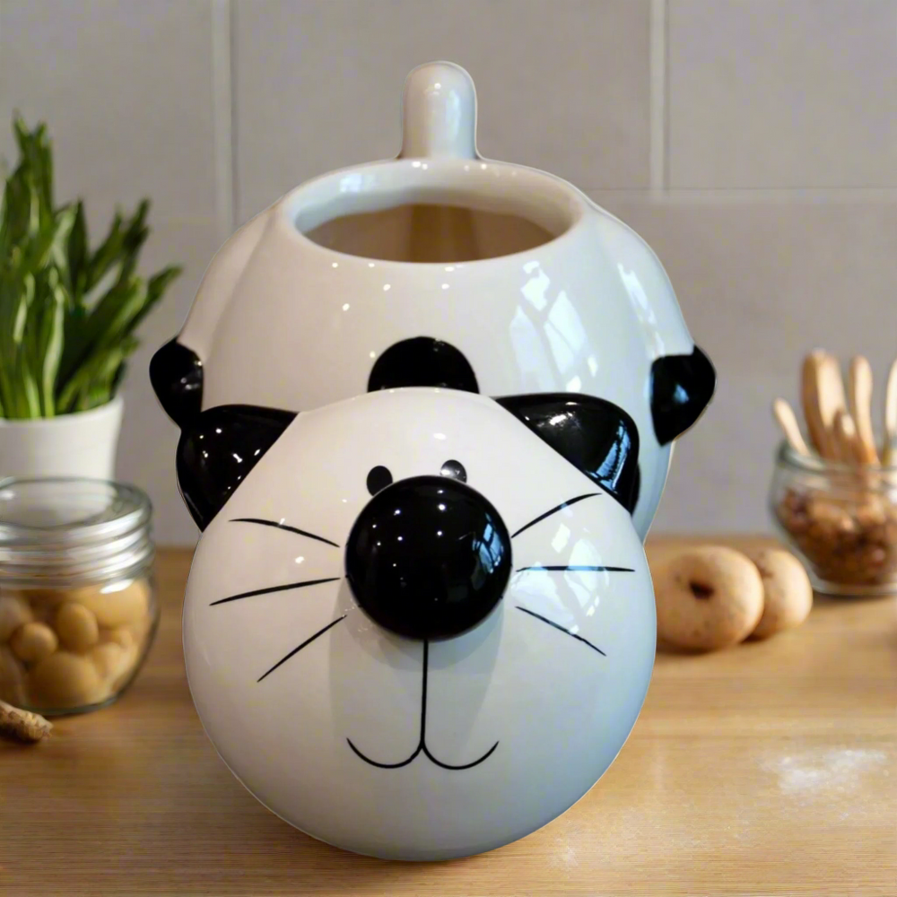 Teapot Black Biscuit Barrel Black White Cat Ceramic Cookie Jar