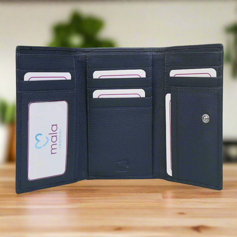 Mala Leather Kitty Chaos Cats Tri Fold Purse Dark Grey