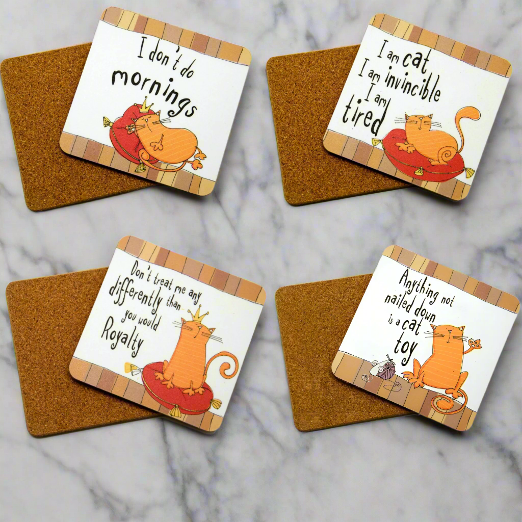 Set of Four Funny Ginger Cat Coasters — Purrfect Cat Gifts