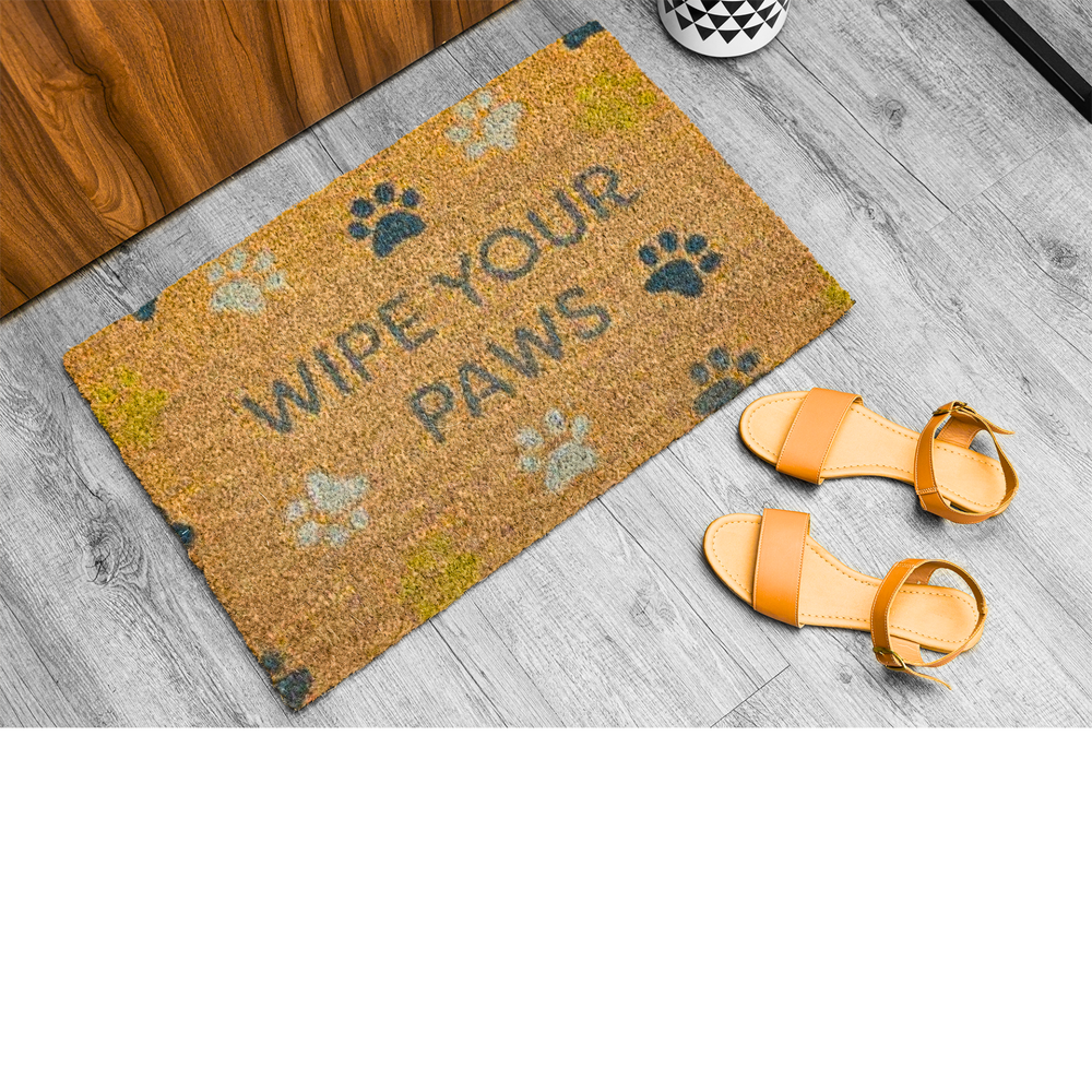 Wipe Your Paws, Colourful Paw Print Coir Door Mat