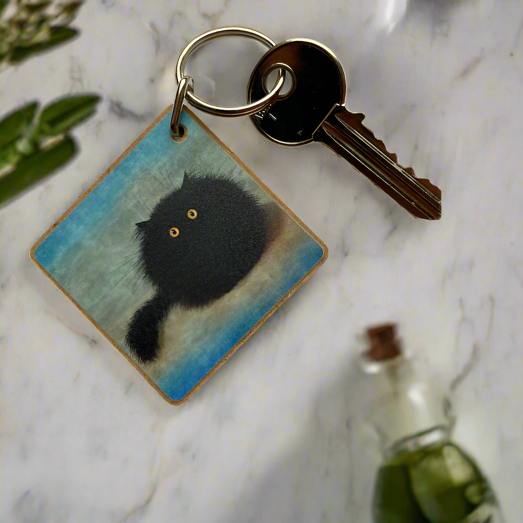 Cat Dad Key Rings OREO Black Fluffy Cat Keyring