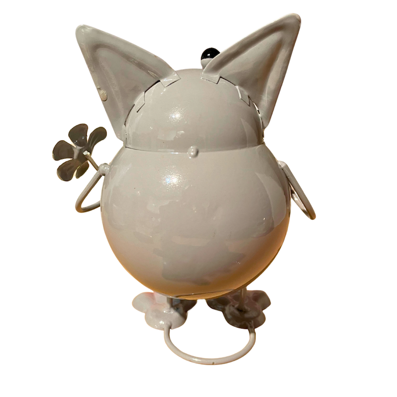 Short Grey Cat Holding Flower Metal Bobbin Cat Ornament