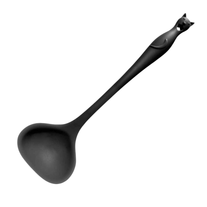 Set of 6 Black Cat Silicone Kitchen Cooking Utensils Spatula, Spoons, Ladle and Whisk
