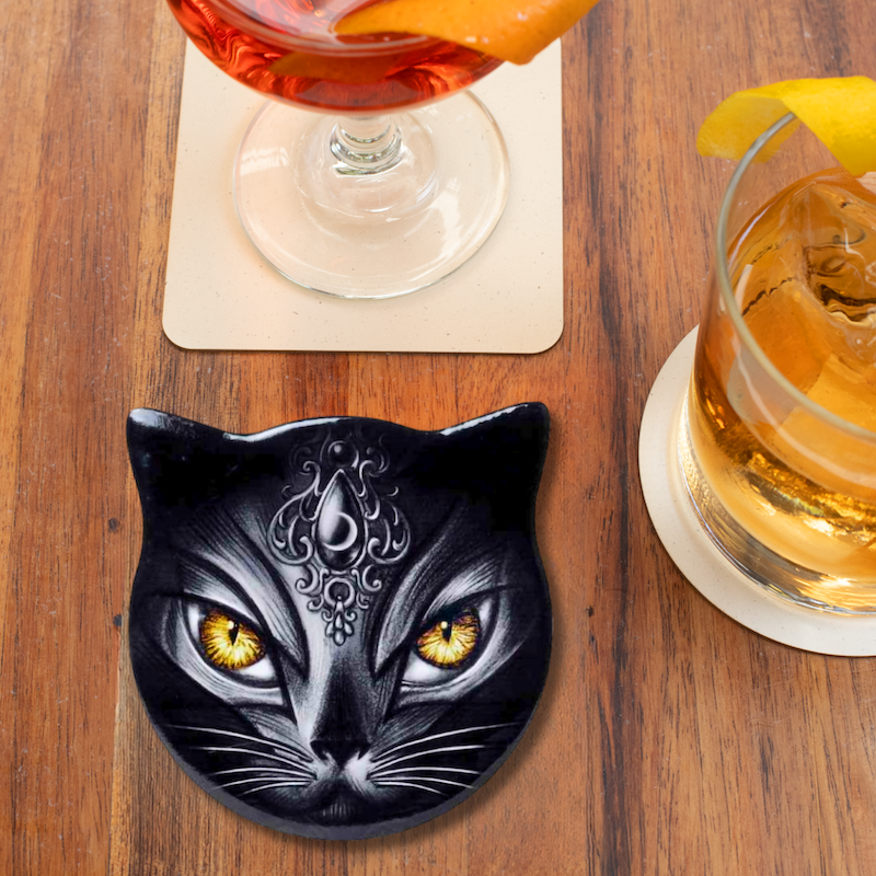Alchemy Gothic Triple Moon or Sacred Cat Ceramic Black Cats Coasters
