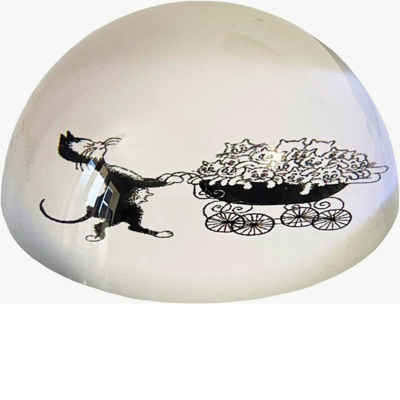 Dubout Cats - The Pram Black & White Cat Glass Paperweight
