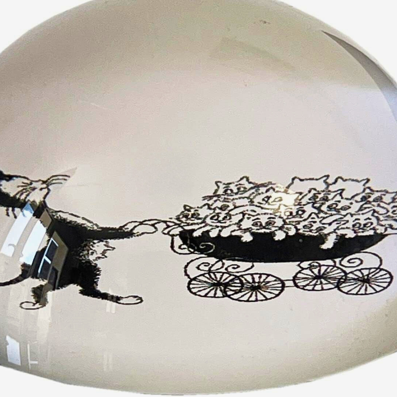 Dubout Cats - The Pram Black & White Cat Glass Paperweight