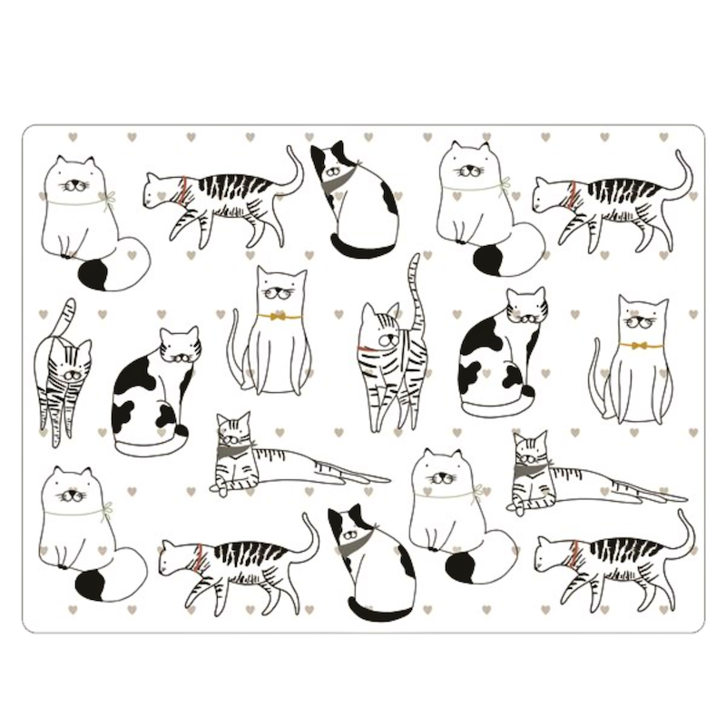Set of 4 Playful Pets Black & White Cats Placemats