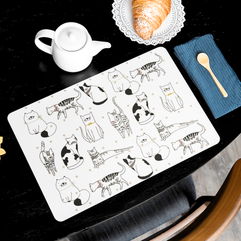 Set of 4 Playful Pets Black & White Cats Placemats