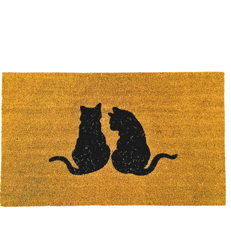 Silhouetted Black Cats Couple Coir Large Door Mat
