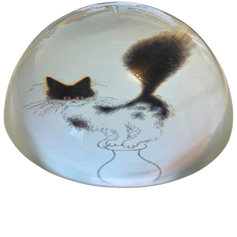 Dubout Cats - Escape Plan Black & White Cat Glass Paperweight