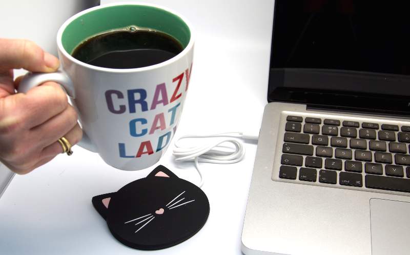 Black Cat USB Mug Warmer and Matching Mouse Mat - Gift Set