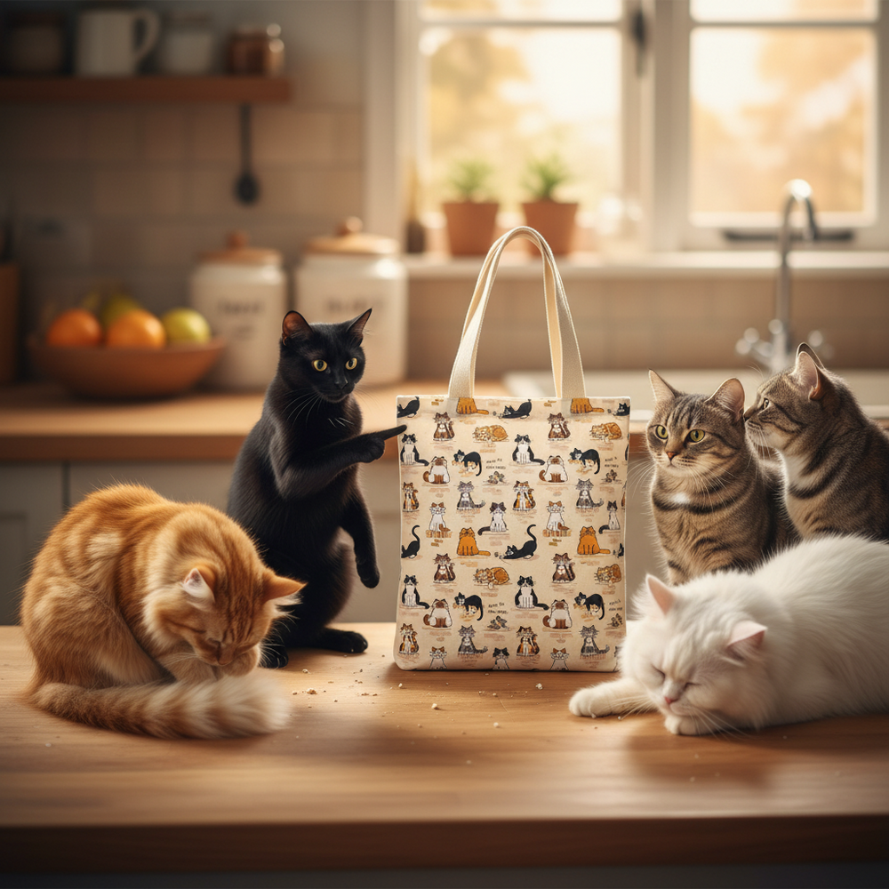 When the Cat’s Away Cotton Tote Bag – Cat & Mouse Design by McCaw Allan