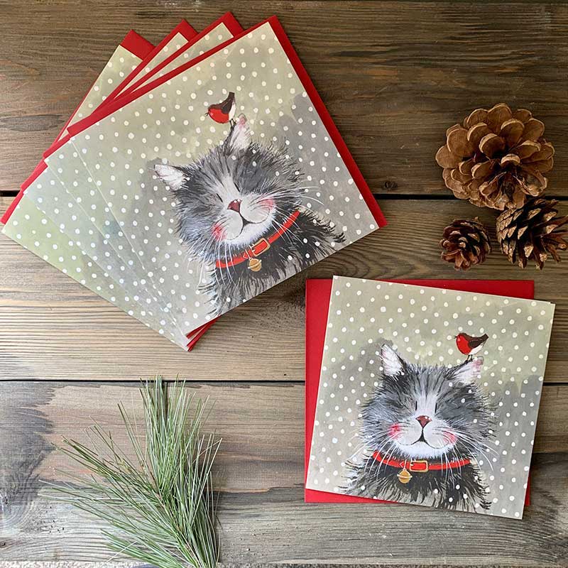 Pack of 5 Klaus Cat Charity Christmas Cards