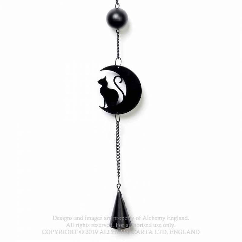 Black Cat and Moon Steel Wind Chime Hanging Decoration