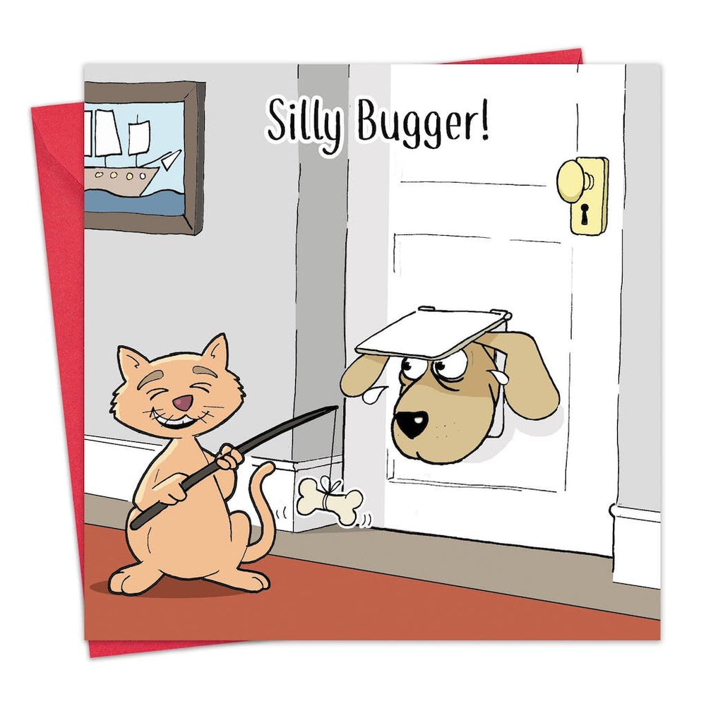 'Silly Bugger!' Humorous Cat Greeting Card by Michael Canine