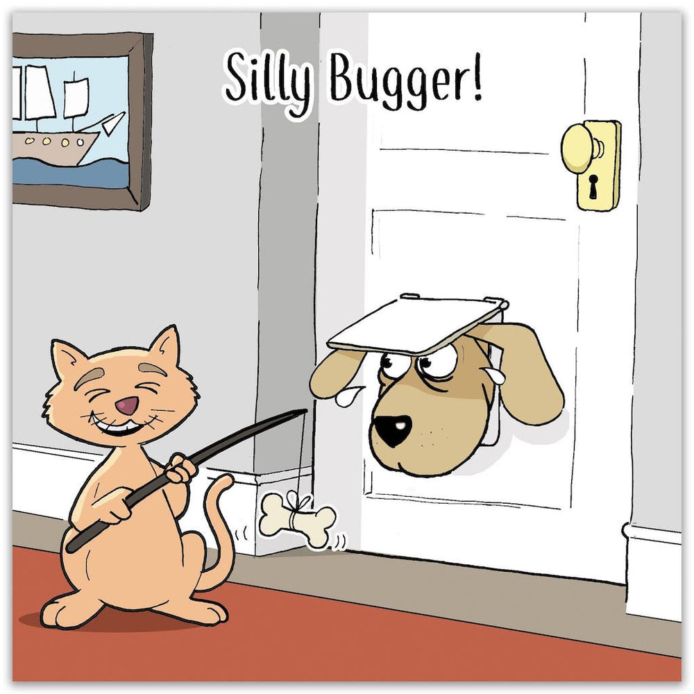 'Silly Bugger!' Humorous Cat Greeting Card by Michael Canine