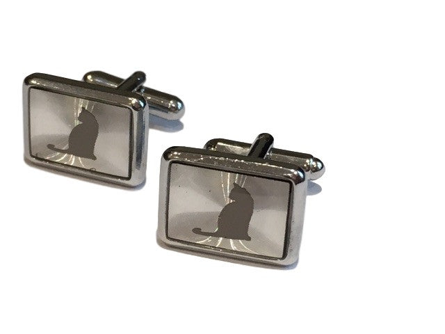 Mirror Finish Cat Cufflinks and Blue Colourful Novelty Cat Bow Tie Gift Set for Him