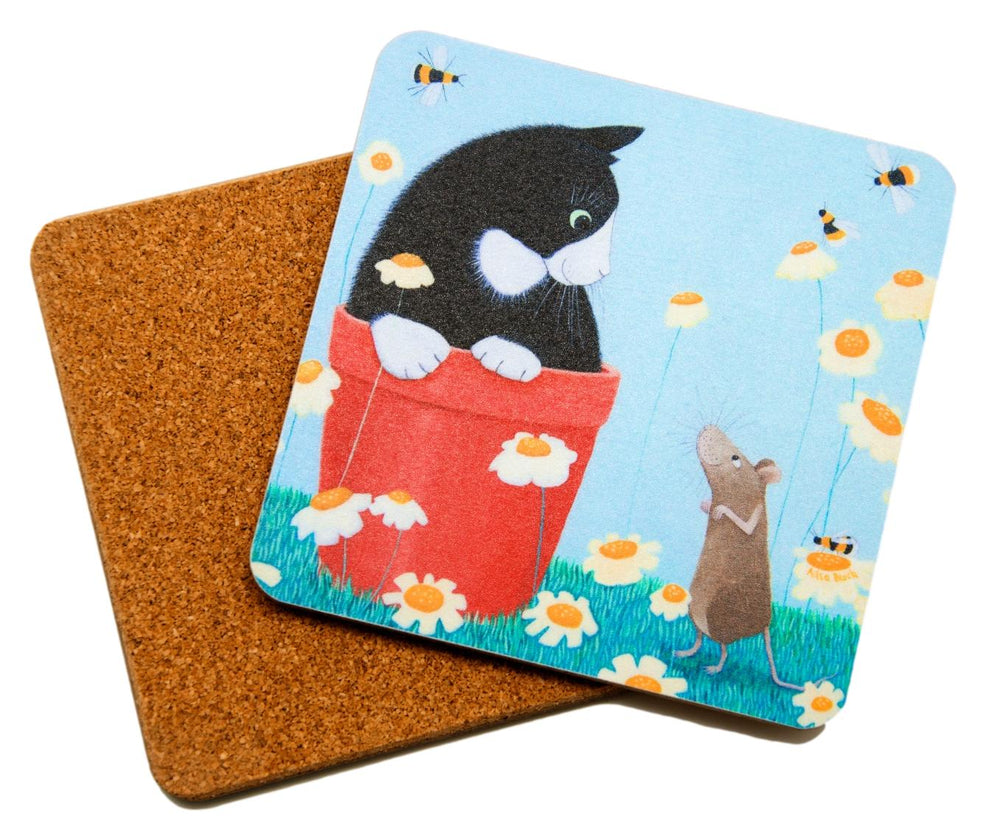 Daisy Games Cat Chalkboard & Chalk with Matching Coasters - Gift Set
