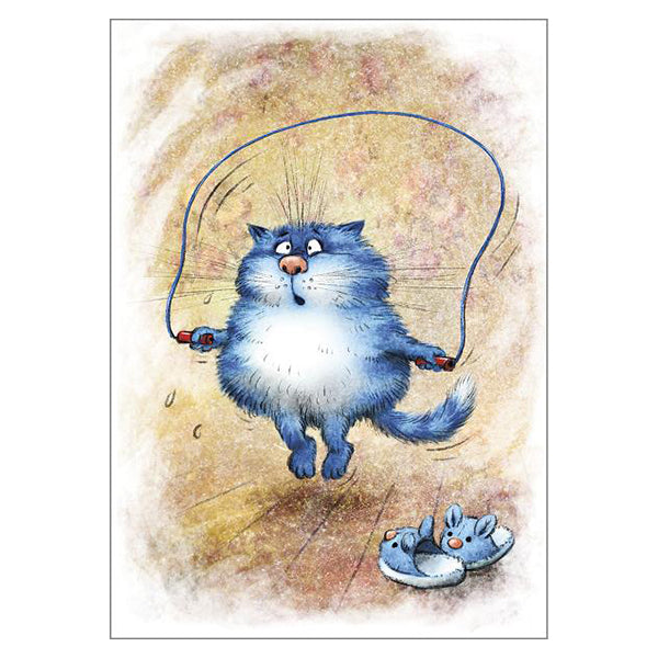 'Fitness 1' 'Loves Me' and 'Satisfaction' Funny Cat Greeting Cards by Rina Zeniuk Set