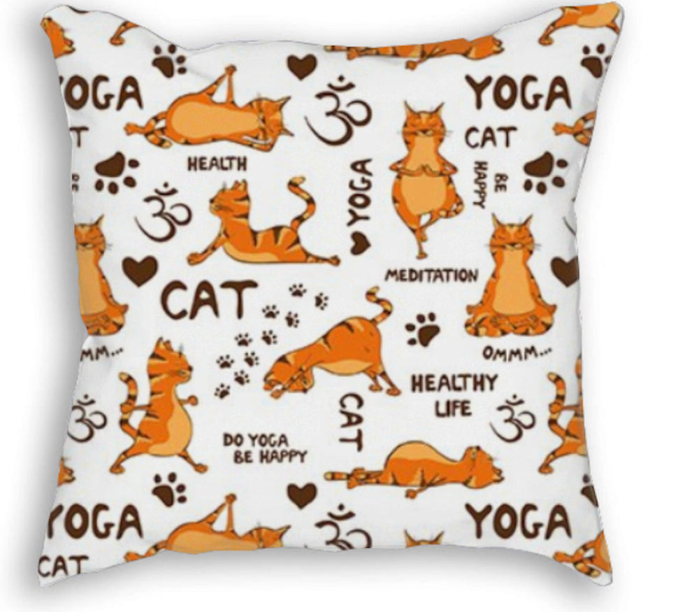 Pair Set Yoga Cat Soft Feel Cushions Cats Ginger and Multicolored Cushion - Gift Set