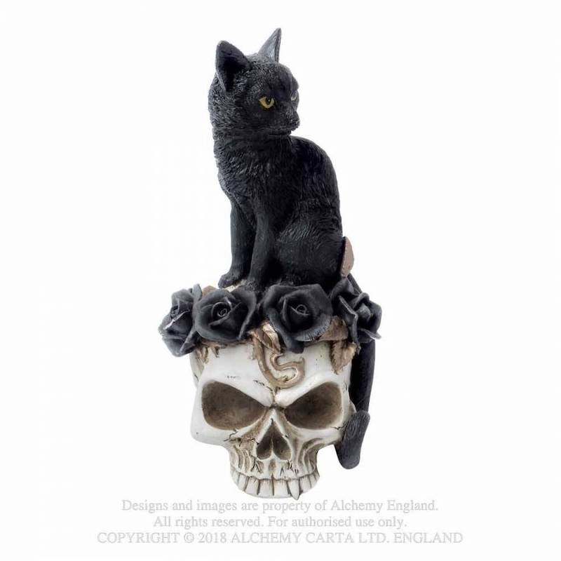 Grimalkins Ghost Black Cat and Skull Gothic Resin Ornament
