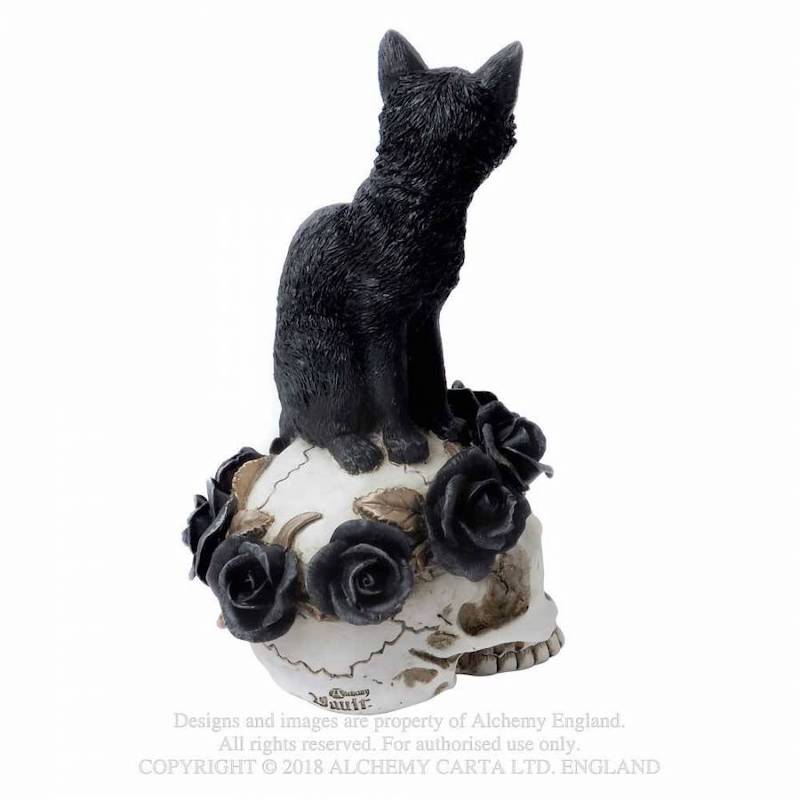 Grimalkins Ghost Black Cat and Skull Gothic Resin Ornament