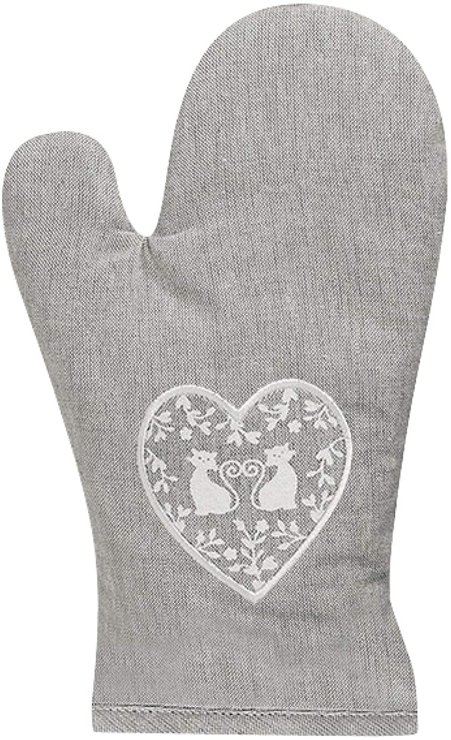 Duo of White Cats in a Heart Grey Oven Glove / Gauntlet