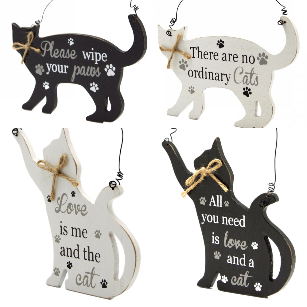 Black & White Hanging Cat Verse Plaques