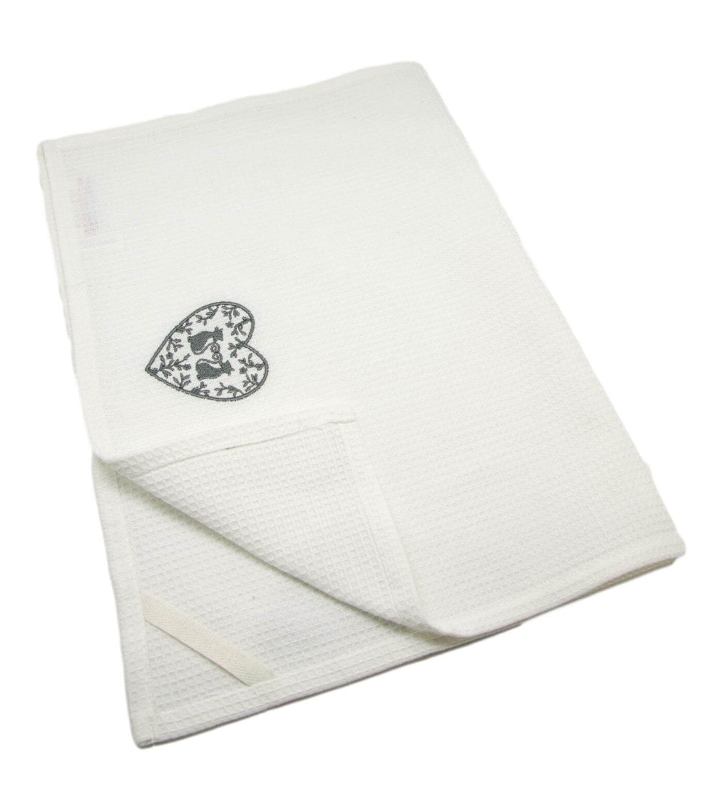 Duo of Cats White Waffle Tea Towel with Gift Bag