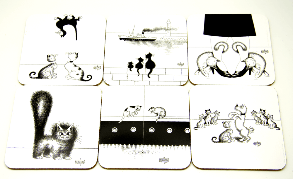 Dubout Cats - Set of 6 Black & White Cat Coasters