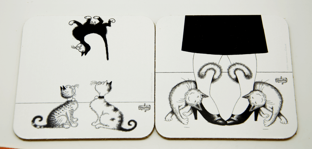 Dubout Cats - Set of 6 Black & White Cat Coasters